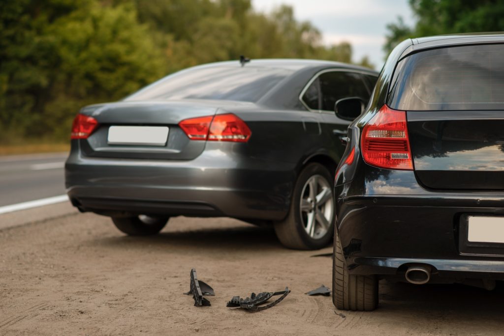 Car accident on road, automobile crash, nobody